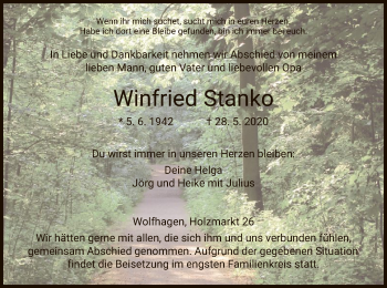 Traueranzeige von Winfried Stanko von HNA