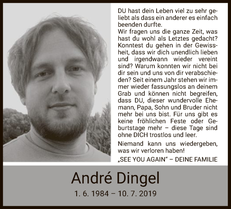  Traueranzeige für André Dingel vom 10.07.2020 aus HNA