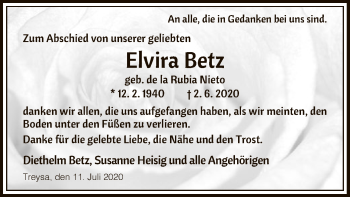 Traueranzeige von Elvira Betz von HNA