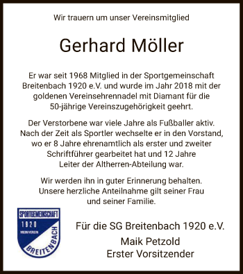 Traueranzeige von Gerhard Möller von HNA