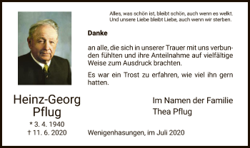 Traueranzeige von Heinz-Georg Pflug von HNA