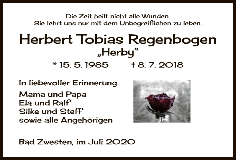  Traueranzeige für Herbert Tobias Regenbogen vom 08.07.2020 aus HNA