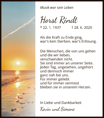 Traueranzeige von Horst Rindt von HNA