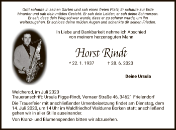 Traueranzeige von Horst Rindt von HNA