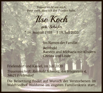 Traueranzeige von Ilse Koch von HNA