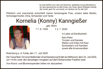 Traueranzeige von Kornelia Kanngießer von HNA