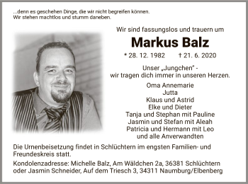 Traueranzeige von Markus Balz von HNA