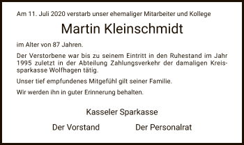 Traueranzeige von Martin Kleinschmidt von HNA