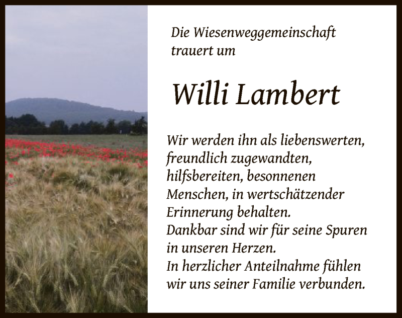  Traueranzeige für Willi Lambert vom 09.07.2020 aus HNA