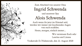 Traueranzeige von Alois und Ingrid Schwenda von HNA
