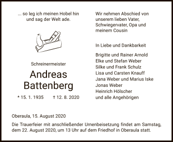 Traueranzeige von Andreas Battenberg von HNA