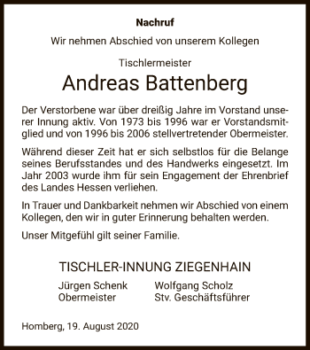 Traueranzeige von Andreas Battenberg von HNA