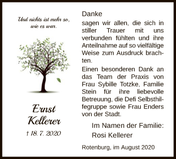 Traueranzeige von Ernst Kellerer von HNA