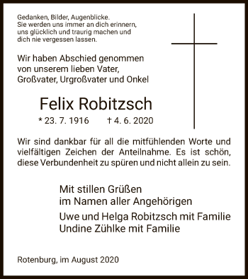 Traueranzeige von Felix Robitzsch von HNA