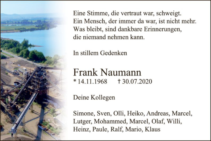  Traueranzeige für Frank Naumann vom 11.08.2020 aus HNA