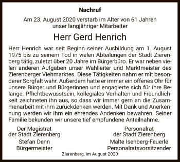 Traueranzeige von Gerd Henrich von HNA