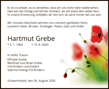 Traueranzeige von Hartmut Grebe von HNA