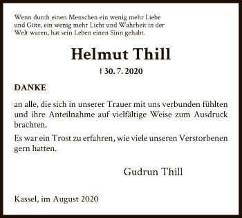 Traueranzeige von Helmut Thill von HNA