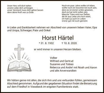 Traueranzeige von Horst Härtel von HNA