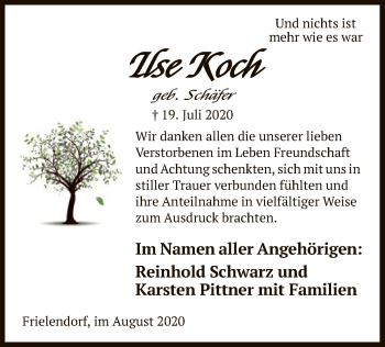 Traueranzeige von Ilse Koch von HNA