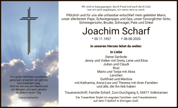 Traueranzeige von Joachim Scharf von HNA