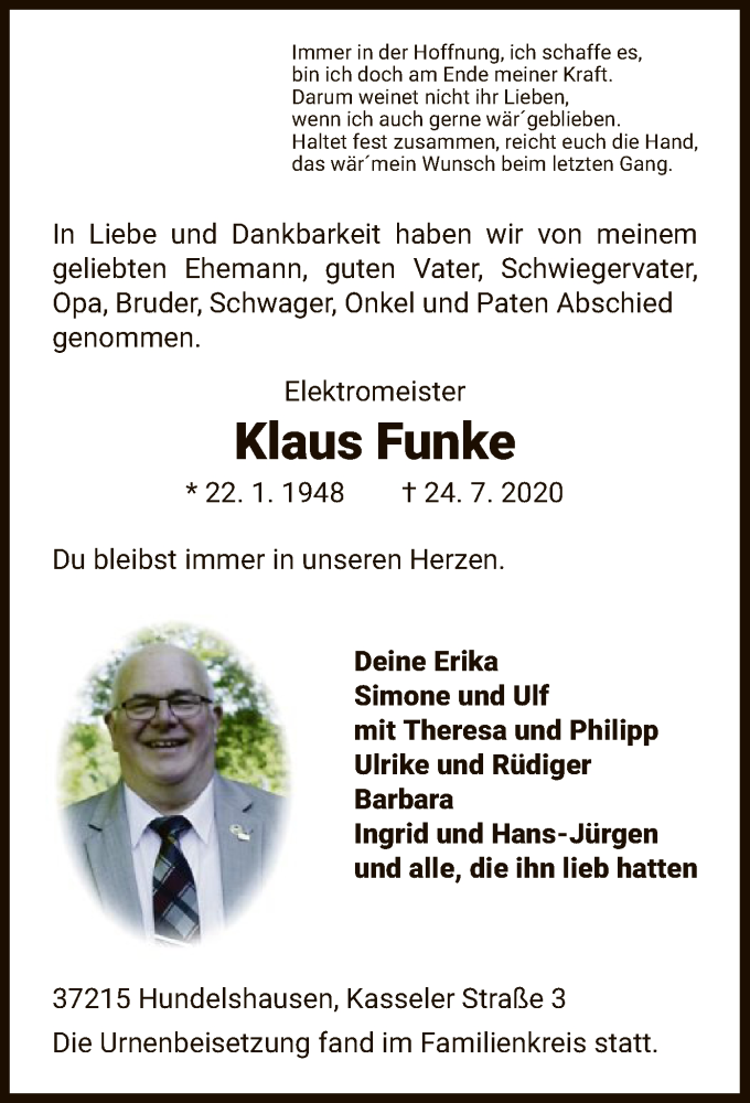 Traueranzeigen Von Klaus Funke Trauer Hna De