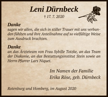 Traueranzeige von Leni Dürnbeck von HNA