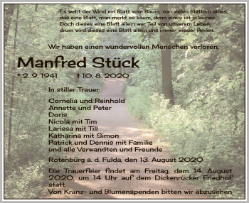 Traueranzeige von Manfred Stück von HNA
