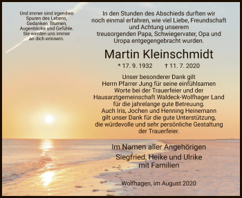 Traueranzeige von Martin Kleinschmidt von HNA