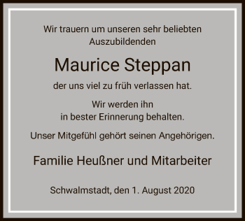 Traueranzeige von Maurice Steppan von HNA