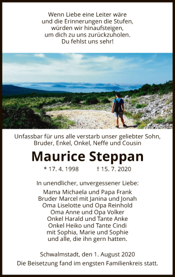 Traueranzeige von Maurice Steppan von HNA