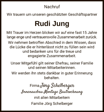 Traueranzeige von Rudi Jung von HNA