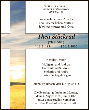Traueranzeige von Thea Stückrad von HNA