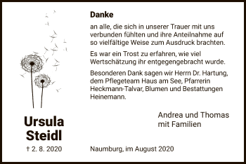 Traueranzeige von Ursula Steidl von HNA