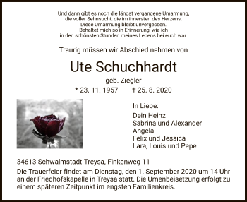 Traueranzeige von Ute Schuchhardt von HNA