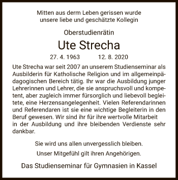 Traueranzeige von Ute Strecha von HNA