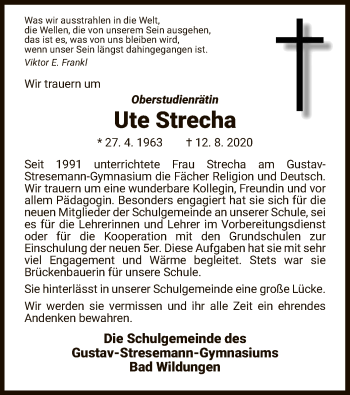 Traueranzeige von Ute Strecha von HNA