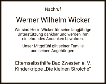 Traueranzeige von Werner Wilhelm Wicker von HNA