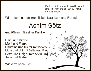 Traueranzeige von Achim Götz von HNA