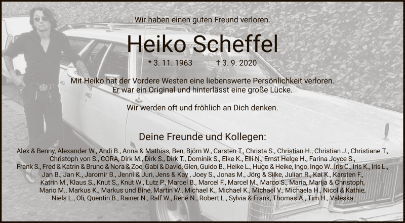  Traueranzeige für Heiko Scheffel vom 19.09.2020 aus HNA