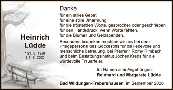 Traueranzeige von Heinrich Lüdde von WLZ