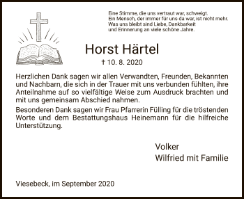 Traueranzeige von Horst Härtel von HNA