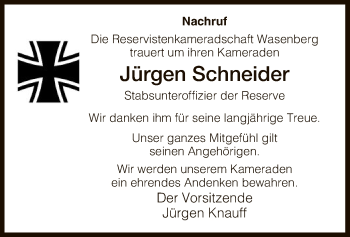 Traueranzeige von Jürgen Schneider von HNA