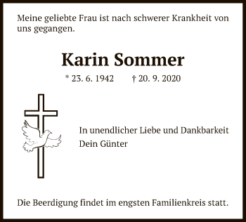 Traueranzeige von Karin Sommer von HNA