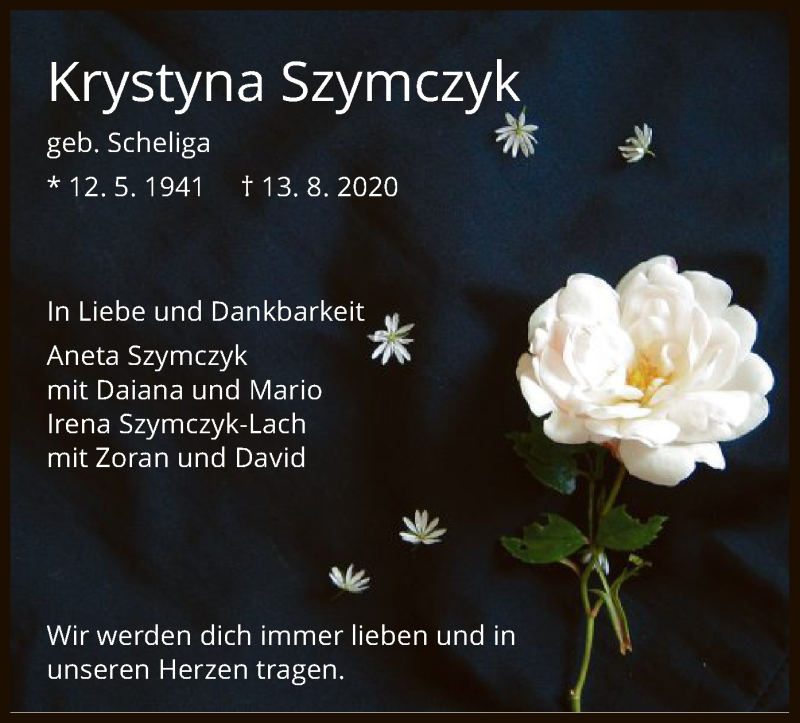  Traueranzeige für Krystyna Szymczyk vom 05.09.2020 aus HNA