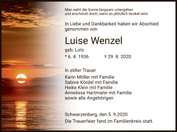 Traueranzeige von Luise Wenzel von HNA