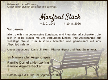 Traueranzeige von Manfred Stück von HNA