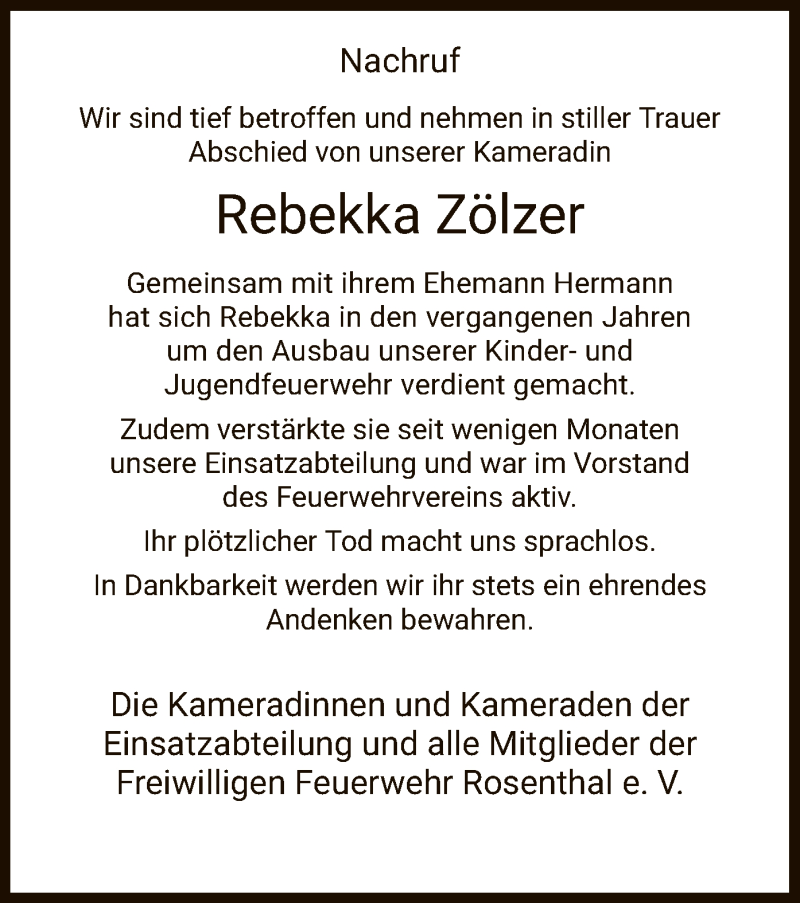  Traueranzeige für Rebekka Zölzer vom 02.09.2020 aus HNA