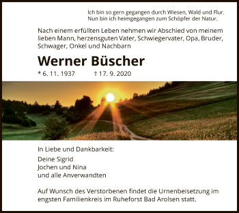 Traueranzeige von Werner Büscher von HNA
