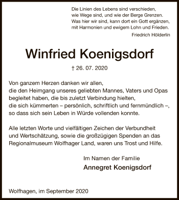 Traueranzeige von Winfried Koenigsdorf von HNA